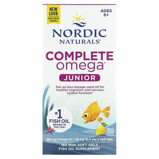Nordic Naturals, Complete Omega Junior, Limão, De 6 a 12 anos, 180 Mini Cápsulas Softgel