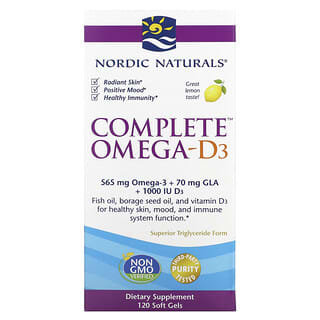 Nordic Naturals, Полный комплекс Омега-D3, лимон, 500 мг, 120 капсул