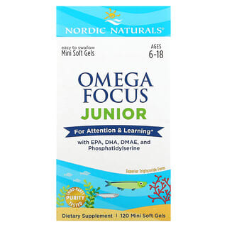 Nordic Naturals, Omega Focus Junior，6-18 歲，120 粒迷你軟凝膠