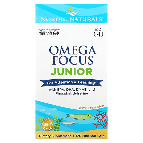Nordic Naturals, Omega Focus Junior, Ages 6-18, 120 Mini Soft Gels