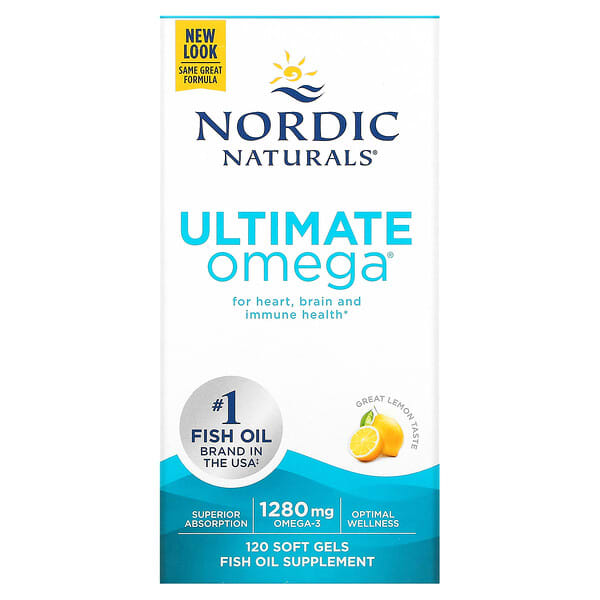 Nordic Naturals, Ultimate Omega, со вкусом лимона, 640 мг, 120 капсул