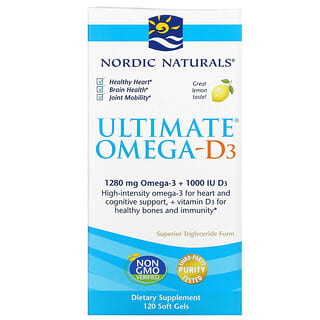 Nordic Naturals, Ultimate Omega-D3، ليمون، 640 ملجم، 120 كبسولة هلامية