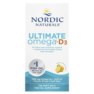 Nordic Naturals, Ultimate Omega®-D3（アルティメット オメガ）-D3、レモン、ソフトジェル120粒