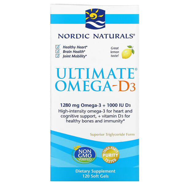 نورديك ناتورالز‏, Ultimate Omega-D3، ليمون، 640 ملجم، 120 كبسولة هلامية
