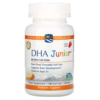 Nordic Naturals, DHA Junior, Ideal para niños de 3 años en adelante, Fresa, 62.5 mg, 180 cápsulas blandas