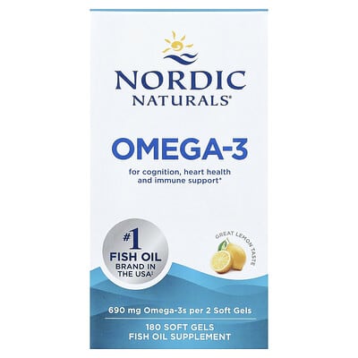 Nordic Naturals, Omega-3, Lemon Flavor, 180 Softgels (345 mg per softgel)