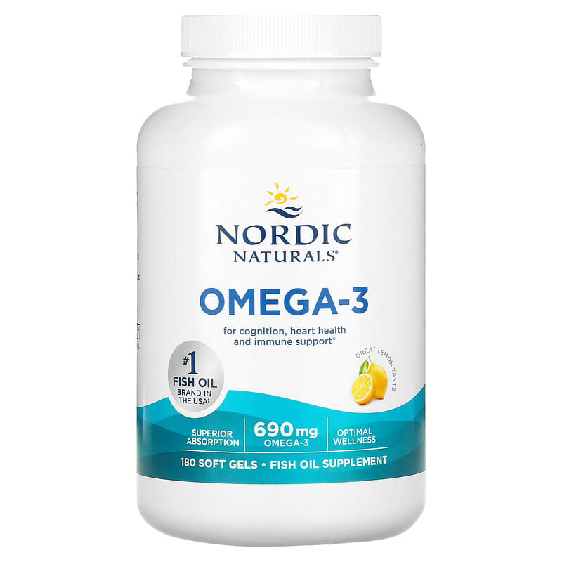  Nordic Naturals Omega-3, Lemon Flavor - 180 Soft Gels - 690 mg  Omega-3 - Fish Oil - EPA & DHA - Immune Support, Brain & Heart Health,  Optimal Wellness - Non-GMO - 90 Servings : Health & Household