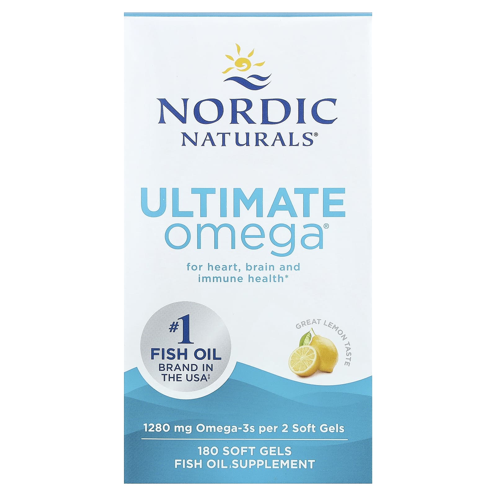 Nordic Naturals, Ultimate Omega®, омега-3 кислоты, со вкусом лимона, 180 капсул (640 мг в 1 капсуле)