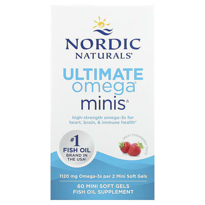 Nordic Naturals, Ultimate Omega® Minis, Strawberry, 60 Mini Soft Gels (560 mg per Soft Gel)