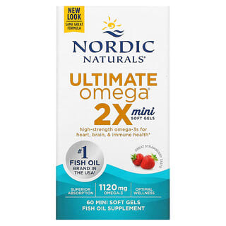 Nordic Naturals, Ultimate Omega 2X, со вкусом клубники, 1120 мг, 60 мини-капсул (560 мг в 1 капсуле)