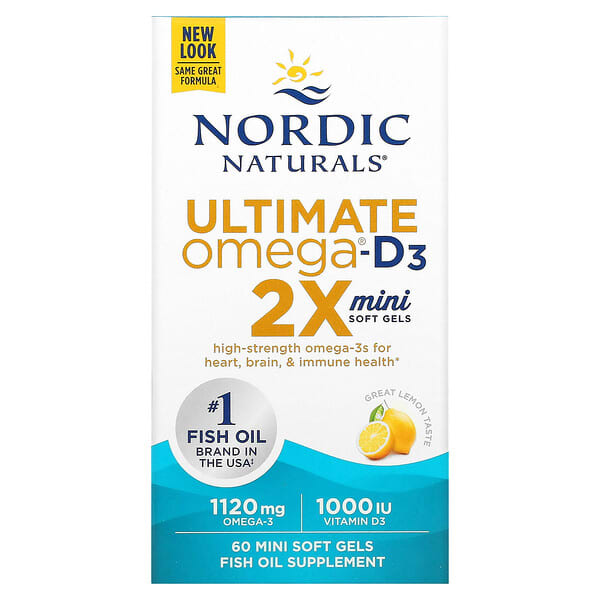 Nordic Naturals, Ultimate Omega 2X 微型（含維生素 D3），檸檬味，60 粒軟凝膠