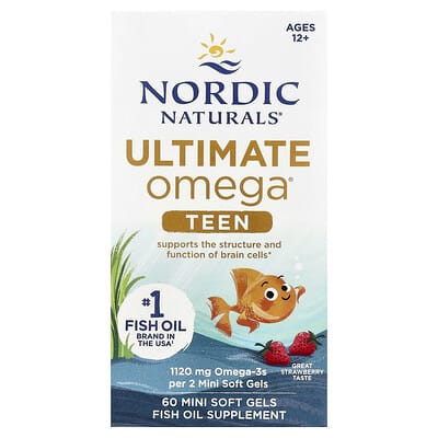 Nordic Naturals, Teen, Ultimate Omega 2X, Ages 12+, Strawberry, 60 Mini Soft Gels Nordic Naturals, Teen, Ultimate Omega 2X, Ages 12+, Strawberry, 60 Mini Soft Gels