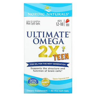 Nordic Naturals, Ultimate Omega 2X Teen, Ages 12+, Strawberry, 560 mg, 60 Mini Soft Gels