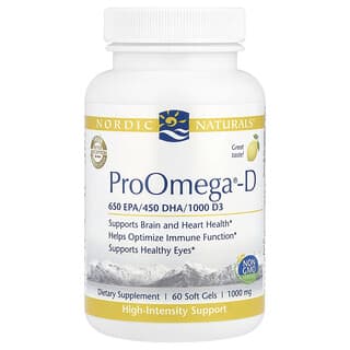 Nordic Naturals, ProOmega-D, cytryna, 1000 mg, 60 kapsułek miękkich