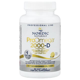 Nordic Naturals, ProOmega 2000-D, Lămâie, 1250 mg, 60 geluri moi
