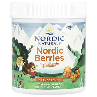 نورديك ناتورالز‏, Nordic Berries ، علكات متعددة الفيتامينات ، للأعمار 3+ ، برتقال وليمون ، 120 علكة بالتوت