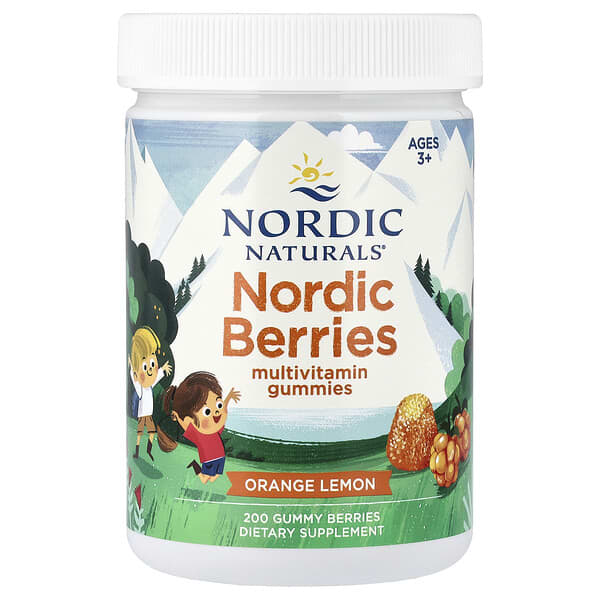 Nordic Berries, Multivitamin Gummies, Ages 3+, Orange Lemon, 200 Gummy Berries