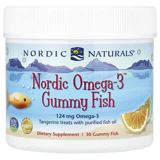 Nordic Naturals, Gomitas de pescado con omega-3 nórdico, Bocadillos de mandarina, 124 mg, 30 gomitas de pescado
