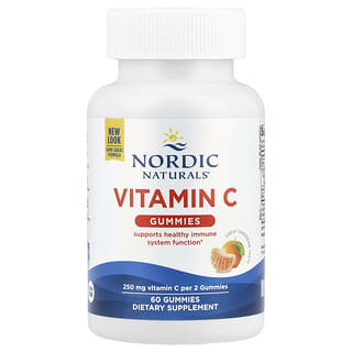 Nordic Naturals, Żelki z witaminą C dla dzieci od 4. roku życia, cierpka tangerynka, 250 mg, 60 żelek (125 mg na żelka)