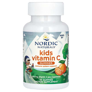 Nordic Naturals, Kids Vitamin C Gummies, Ages 4+, Tangy Tangerine, 250 mg, 60 Gummies (125 per Gummy)