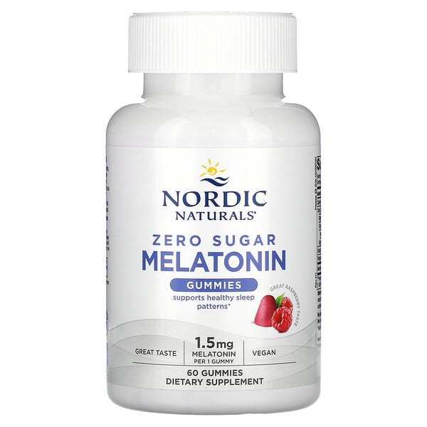 Nordic Naturals, Zero Sugar Melatonin Gummies, Raspberry, 1.5 mg, 60 Gummies