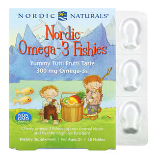 Nordic Naturals, Nordic Omega-3 Fishies, Omega-3 für Kinder ab 2 Jahren, leckerer Tutti-Frutti-Geschmack, 300 mg, 36 Fruchtgummis in Fischform