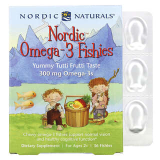 Nordic Naturals, Nordic Omega-3 Fishies, For Ages 2+, Yummy Tutti Frutti Taste, 300 mg, 36 Fishies