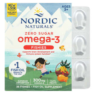 Nordic Naturals, Omega-3 Fishies（オメガ3フィッシーズ）、砂糖不使用、対象年齢3歳以上、トゥッティフルッティ、300mg、36粒