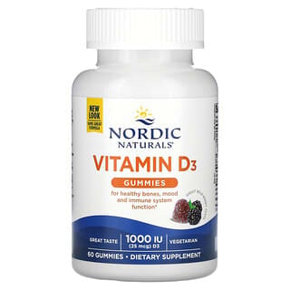 Nordic Naturals, Gomitas de vitamina D3, bayas silvestres, 1000 IU, 60 gomitas