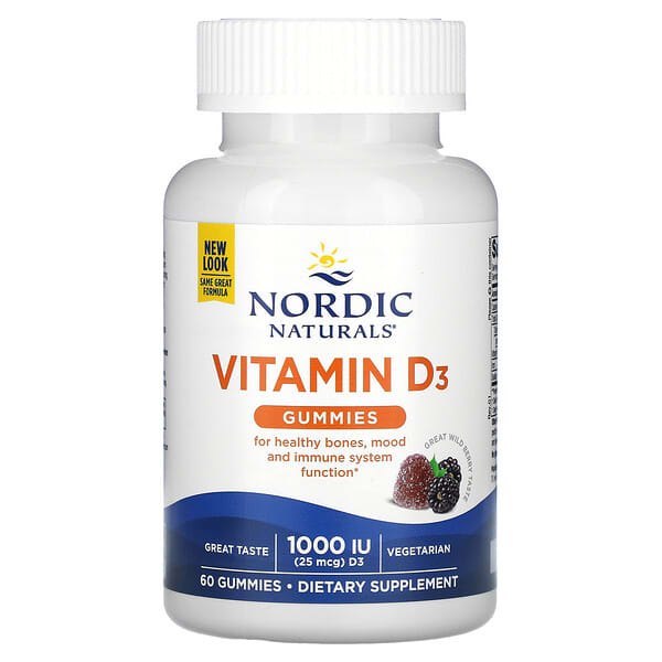Nordic Naturals, Vitamin D3 Gummies, Wild Berry, 25 mcg (1,000 IU), 60 Gummies