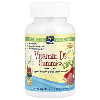 Nordic Naturals, Gomitas con vitamina D3 para niños, Salpicadura de sandía silvestre, 400 UI, 60 gomitas