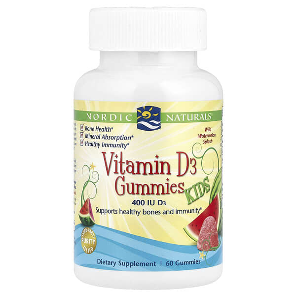 Kids Vitamin D3 Gummies, Wild Watermelon Splash, 400 IU, 60 Gummies