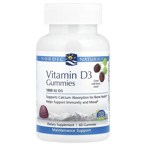 Nordic Naturals Vitamin D3 Gummies, Wild Berry, 1000 IU, 60 Gummies