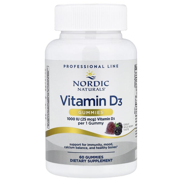 Nordic Naturals, 비타민D3 구미젤리, 야생 베리, 60IU, 구미젤리 60개