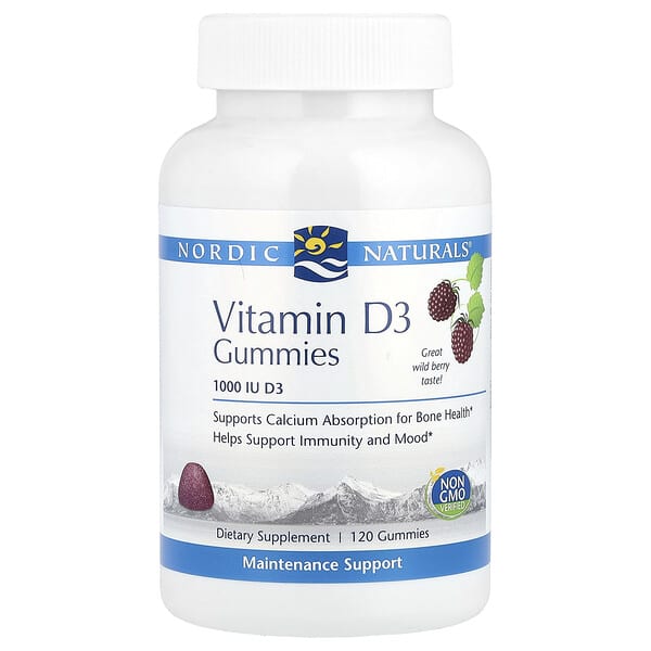 Nordic Naturals Vitamin D3 Gummies, Wild Berry, 1000 IU, 120 Gummies
