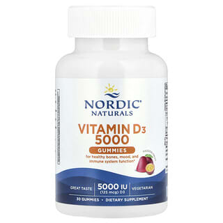 Nordic Naturals, D3 Vitamini 5000 Sakız, Çarkıfelek Meyvesi, 30 Sakız