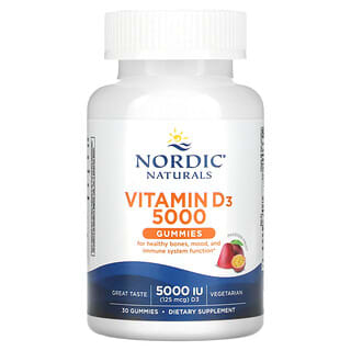 Nordic Naturals, Vitamin D3 Gummies, Passion Fruit, 5000 IU (125 mcg), 30 Gummies