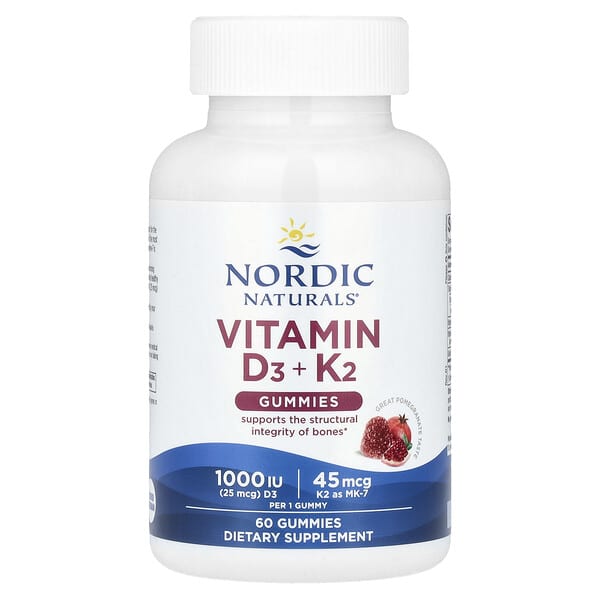 Nordic Naturals, Permen Jeli Vitamin D3 + K2, Rasa Delima, 60 Permen Jeli