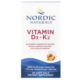 Nordic Naturals, Витамин D3 + K2, страхотен портокал, 60 меки гелчета