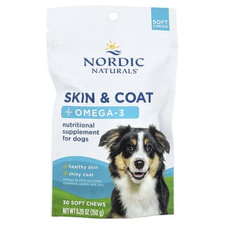 Nordic Naturals, Skin & Coat + Omega-3, For Dogs, Bone Broth, 30 Soft Chews, 5.29 oz (150 g)