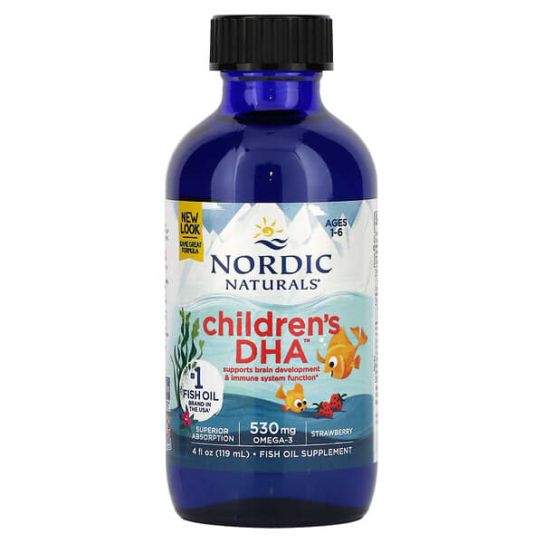 Nordic Naturals‏, חומצה דוקוסאהקסאנואית (DHA) לילדים, לגיל 6-1, בטעם תות, 530 מ"ג, 119 מ"ל (4 אונקיות נוזל)