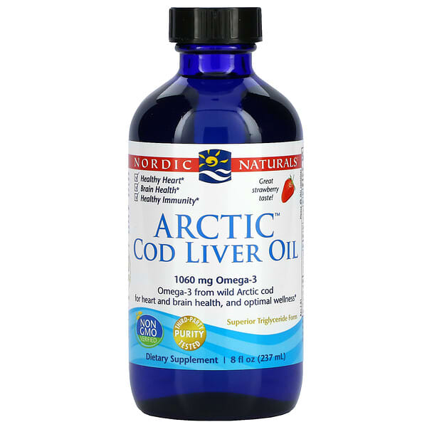 Nordic Naturals, Óleo de Fígado de Bacalhau do Ártico, Morango, 237 ml (8 fl oz)