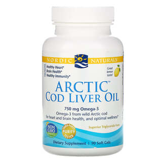 Nordic Naturals, Aceite de hígado de bacalao ártico, Limón, 250 mg, 90 cápsulas blandas
