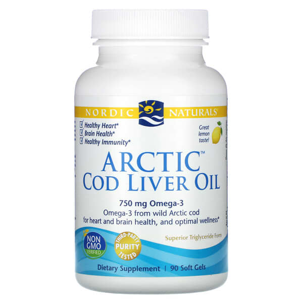 Nordic Naturals, Arctic Cod Liver Oil, жир печени арктической трески, со вкусом лимона, 250 мг, 90 капсул