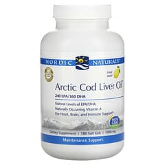 Nordic Naturals, Óleo de Fígado de Bacalhau Ártico, Limão, 1.000 mg, 180 Cápsulas Softgel