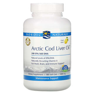Nordic Naturals, Arctic Cod Liver Oil, Lemon, 1,000 mg, 180 Softgels