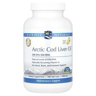 Nordic Naturals, Aceite de hígado de bacalao ártico, Limón, 1000 mg, 180 cápsulas blandas