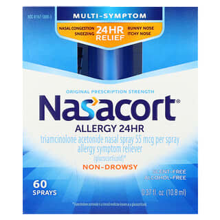 Nasacort, Suplemento multisíntomas para la alergia 24 horas, Sin alcohol y sin aroma, 60 sprays, 10,8 ml (0,37 oz. líq.)