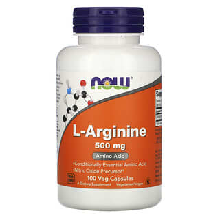 NOW Foods, L-аргинин, 500 мг, 100 вегетарианских капсул