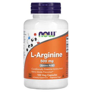 NOW Foods, L-arginina, 500 mg, 100 cápsulas vegetales